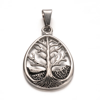 

316 Stainless Steel Pendants Drop with Tree Antique Silver 365x24x3mm Hole 9x5mm