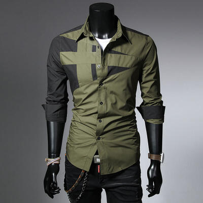 

Long Sleeve Patchwork Lapel Shirts Casual Cotton Top For Men