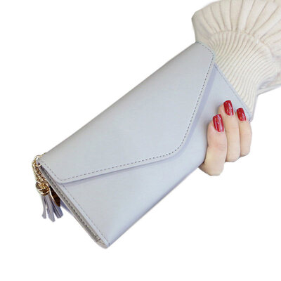 

Solid Color Faux Leather Women Long Purse Card Cash Holder Envelope Clutch Bag