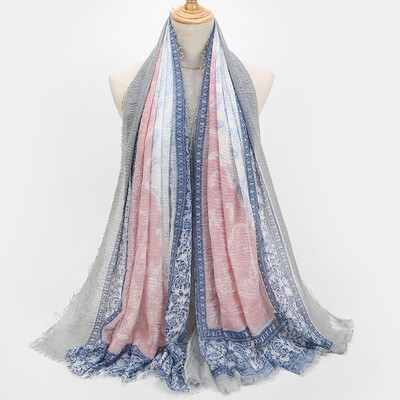 

New retro art national wind cotton&linen scarf female foreign trade color printing scarves shawl wholesale
