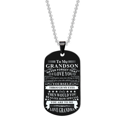 

To My Grandson Granddaughter Never Forget That I Love You From Grandma Grandpa Tag Pendant Necklace Stainless Steel Dog Tag