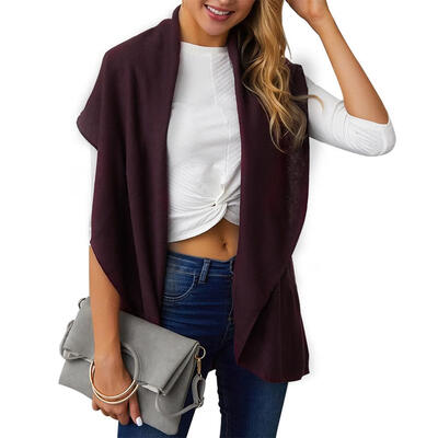 

Solid Color Waterfall Collar Waistcoat Knitted Cardigan Tops Women Outwear