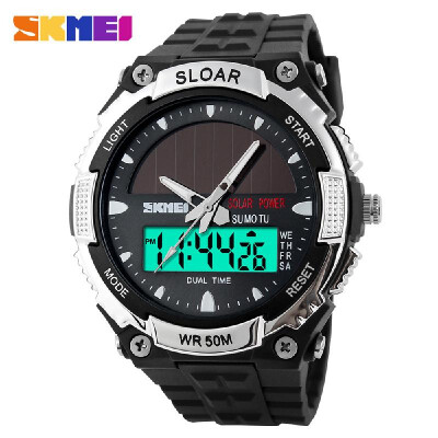 

SKMEI Fashion Solar Power Dual Time Sports Military Watch Waterproof Wristwatch for Men&Women