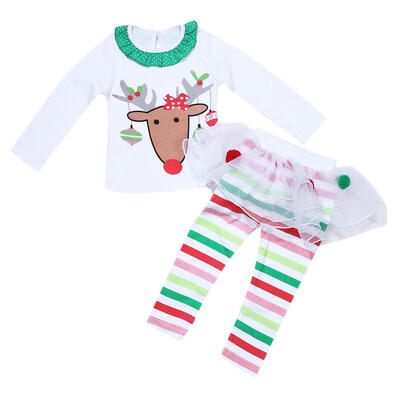 

2pcs Baby Kids Girls Christmas Clothes Deer TopsTutu Skirt Pants Outfits