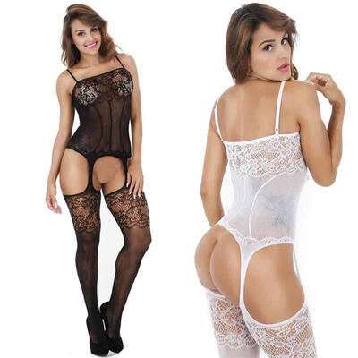 

Women Lace Sexy-Lingerie Nightwear Underwear G-string Babydoll Sleepwear Dress BlackWhite One Size