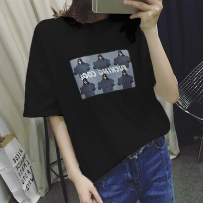 

Korean Style Fashion Women Cartoon Printed T-Shirt Casual Loose Half Sleeve Tops Tee