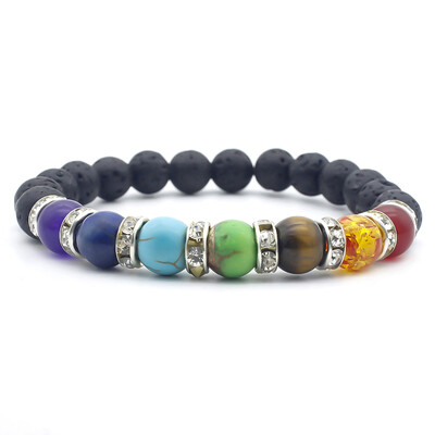 

Chakra Bracelet Black Lava Rock Beads Healing Bracelets Bangles For Unisex Women Men Yoga Jewelry