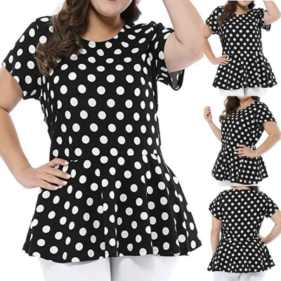 

Roseonmyhand Womens Fashion Plus Size Waist Short Sleeve Polka Dot Summer Top