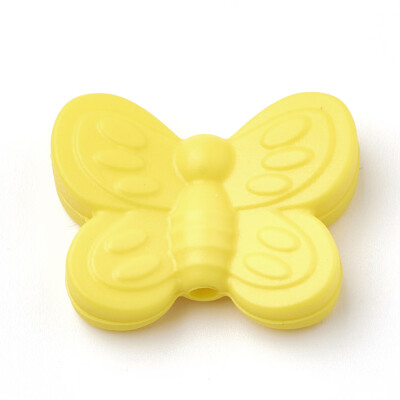 

Food Grade Environmental Silicone Beads Chewing Beads For Teethers DIY Nursing Necklaces Making Butterfly Yellow 20x25x6mm H
