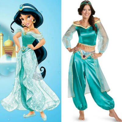 

Halloween 3Pcs Aladdin Jasmine Princess Cosplay Women Fancy Dress Party Costume