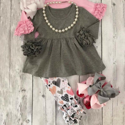 

Toddler Baby Girl Kid Outfits Clothes Tops Blouse DressHeart Leggings Pants Set