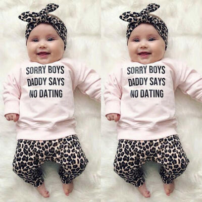 

Newborn Baby Girl Leopard Print T-Shirt Tops Pants Headband Outfit Clothes 3Pcs