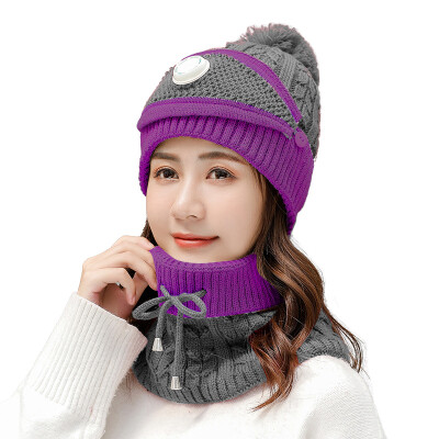 

Autumn&Winter New Womens Hat Fur Ball Head Cap Neck&Mask Three-piece Suit Warm&Cold-proof Woman Knitted Cap