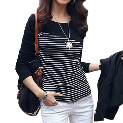 

Spring Autumn Fashion Women Clothes Blouses Long Sleeve Striped Tops Stripes T Shirts Tees Plus Size for Women Slim T-shirt