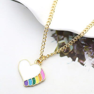 

Plant Necklace Enamel Cartoon Colorful Potted Peach Heart Rainbow Necklace Creative Color Drip Oil Ornaments Lovely Girl Gift