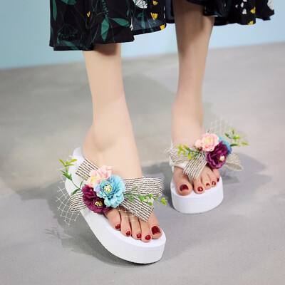 

Rose Women Girls Floral Wedges Bohemian Style Flip Flops Sandals Slippers Beach Shoes