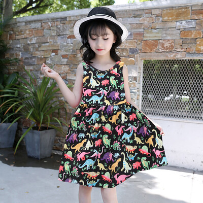 

Summer Toddler Baby Girl Sleeveless Cartoon Dinosaur Print Dress Dresses Clothes