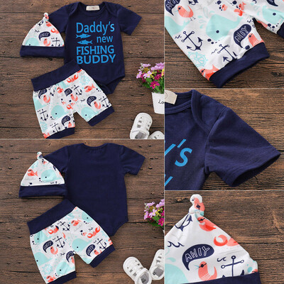 

Summer Cute Newborn Infant Toddler Kids Baby Boys T-shirt Romper Jumpsuit PantsHat Trousers Outfit Clothes Casual Sunsuit