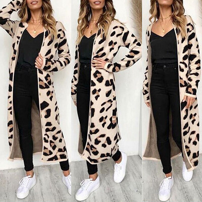 

Roseonmyhand Women Long Sleeve Leopard Print Long Sleeve Cardigan Open Front Jacket Coat