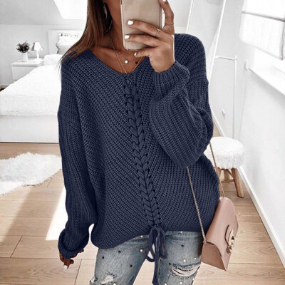 

Tailored Womens Lady V-neck Sweater Casual Solid Loose Long Sleeve Tops Slim Fit Pullover