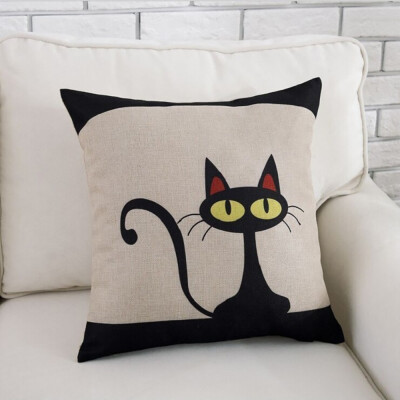 

〖Follure〗Cotton Linen Pillowcase Cute Black Cat Pillow Covers Home Sofa