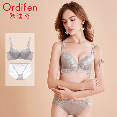 

Ou Difen bra set underwear female 19 years new lace seamless underwear women thin thin thick gathered beauty back ladies bra bra set XB9104 crystal skin B75L