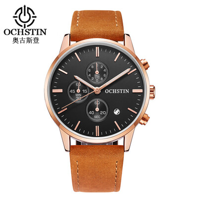 

Augustus OCHSTIN multi-function three-eye calendar multi-function leather mens watch mens watch