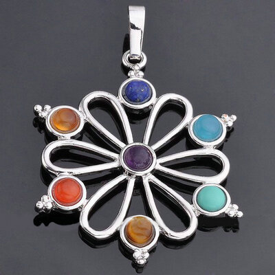 

Natural 7 Colorful Stone Beads Reiki Chakra Healing Point Tree Of Life Charm Pendant For Necklace