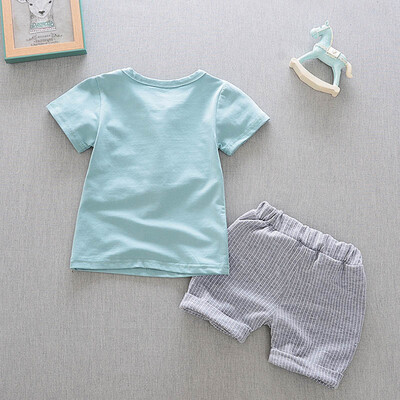 

Summer Baby Boys Clothes Cartoon Short Sleeved Cotton T-shirt Stripe Shorts Clothes Sets
