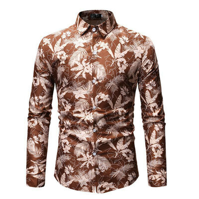 

Fashion Mens Slim Fit Floral Shirt Long Sleeve Dress Shirts Casual Tops Hoilday
