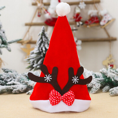 

Lovely Christmas Plush Pom Soft Santa Claus Hat With Antlers Velvet Adult Hats