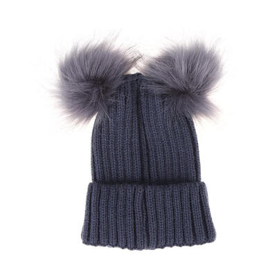

kids Winter Warm Wool Knit Crochet Fur Hat Cute Double Hairball Caps