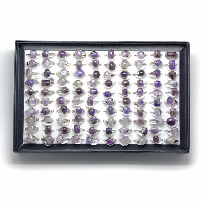 

Natural Amethyst Rings with Alloy Findings Mixed Size 1619mm 100pcsbox