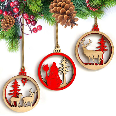 

3pcs Wood Chip Christmas Pendants Ornaments Xmas Tree Decorations For Home Party