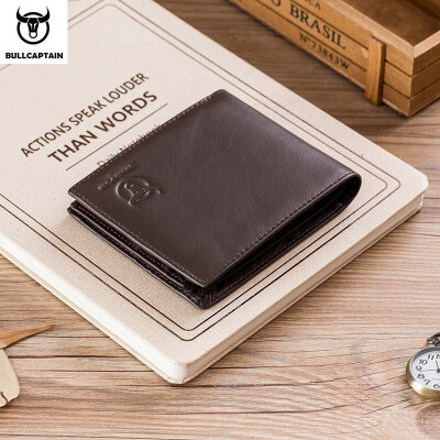 

BULLCAPTAIN Genuine Cow Leather Men Wallet Fashion Coin Pocket Brand Trifold Men Purse High Quality Male Card Photo Holder