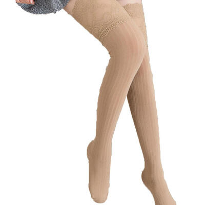 

Vertical Stripe Lace Patchwork Women Over the Knee Thigh High Elastic Stockings