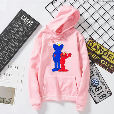

Couple Embroidered Print Hooded Couple Sweatshirt O-Neck Standard Thickness Print Loose Type Top