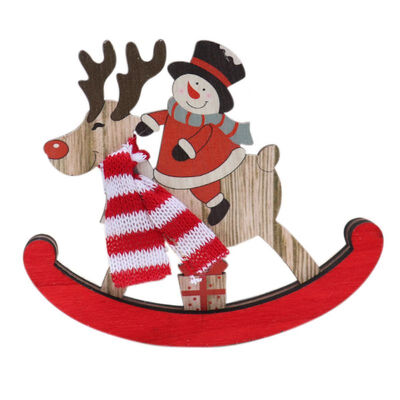 

Santa Claus Wooden Rocking Horse Christmas Decoration Tabletop Ornament Holiday Gift For Children Party Decoration