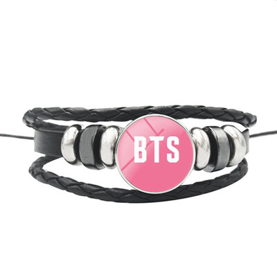 

Skisneostype- Kpop BTS Bracelet Bangtan Boys Black Handmade Leather Rope Bracelet Time Gem Cabochon Wristband