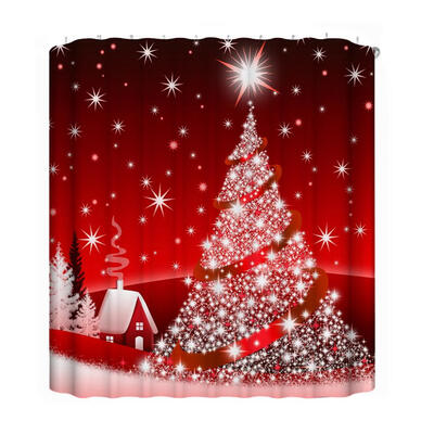 

Red Christmas Tree 3D Digital Printing Waterproof Bathroom Shower Curtain