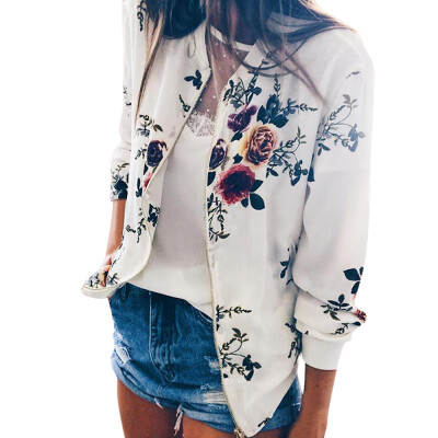 

Toponeto Womens Ladies Retro Floral Zipper Up Bomber Jacket Casual Coat Outwear BUL