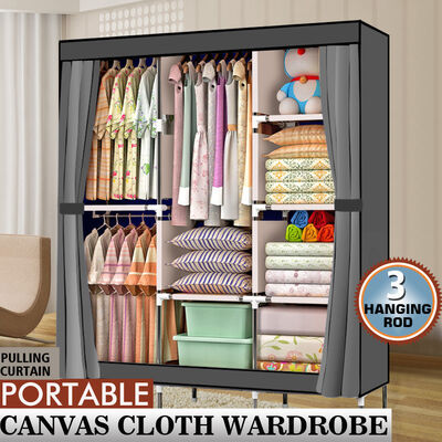 

71" Closet Wardrobe Organizer Shelves System Shelf Rack Clothes Storage Portable Gray