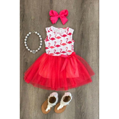 

US Newborn Toddler Baby Girls Flamingo Cotton Tulle Dress Skirt Clothes Summer