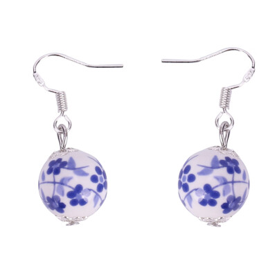 

Porcelain White&Blue Ming Sterling Silver Earrings Gift Silver Jewelry