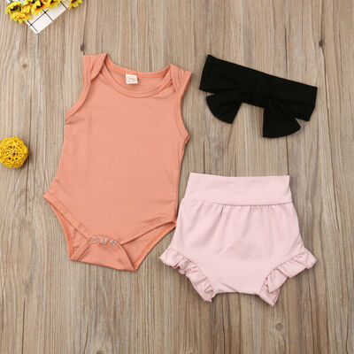 

Newborn Toddler Baby Girl Clothes Cotton Romper Shorts 3PCS Summer Outfit Set