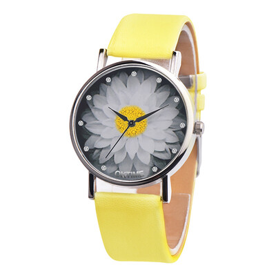 

Hot Sale Brand Simple Trend Women Watches Elegant Lotus Print Rhinestone Watch Leather Strap Ladies Quartz Wristwatches Clock 50