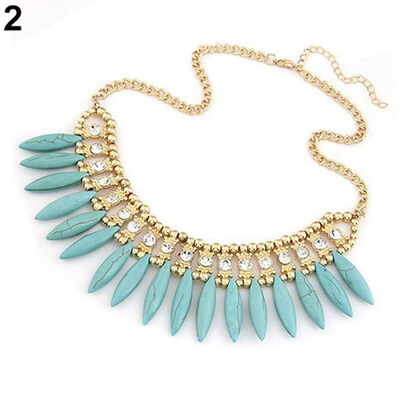 

Women Vintage Leaf Rhinestone Pendant Statement Bib Collar Necklace Xmas Gift