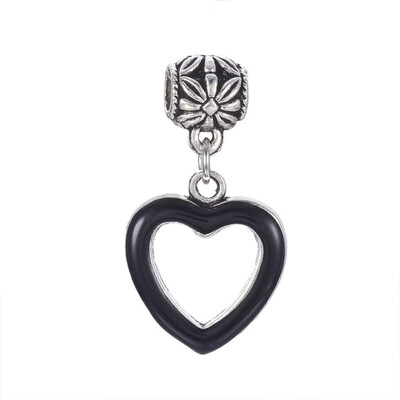 

Tibetan Style Alloy Enamel European Dangle Beads Heart Large Hole Pendants Antique Silver Black 38mm Hole 5mm