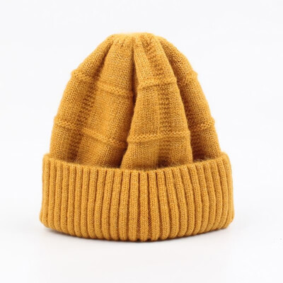 

Women Knitted Hat Solid Color Wool Blends Stripe Ribbed Trim Casual Cool Warm Autumn Winter Beanies