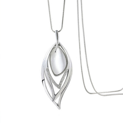 

Fashion Women Opal Leaf Long Chain Hollow Wedding Party Sweater Necklace